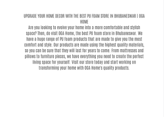 UPGRADE YOUR HOME DECOR WITH THE BEST PU FOAM STORE IN BHUBANESWAR | OGA HOME