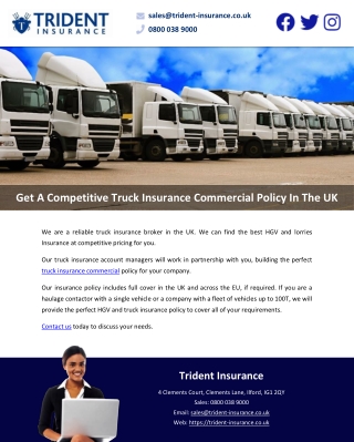 Get A Competitive Truck Insurance Commercial Policy In The UK