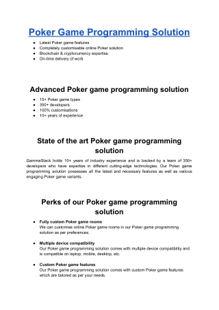 Poker Game Programming Solution