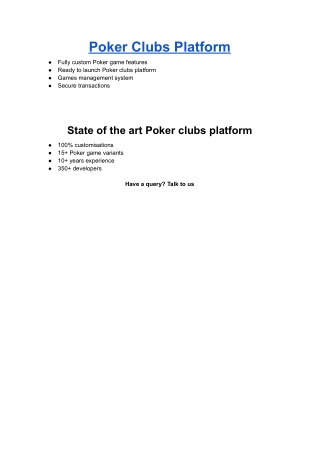 Poker Clubs Platform