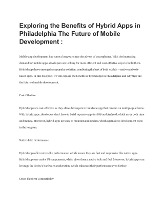 Exploring the Benefits of Hybrid Apps in Philadelphia The Future of Mobile Development