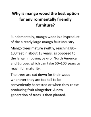 Why is mango wood the best option for environmentally friendly furniture?