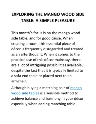 EXPLORING THE MANGO WOOD SIDE TABLE: A SIMPLE PLEASURE