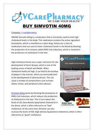SIMVOTIN 40MG | Buy online simvotin price | Simvastatin