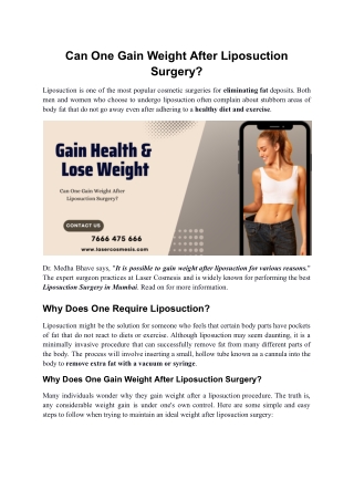 Can One Gain Weight After Liposuction Surgery