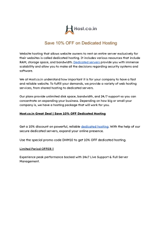 Save 10% OFF on Dedicated Hosting