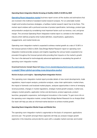 Operating Room Integration Market Growing at Healthy CAGR of 10.90 by 2029