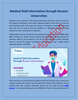 Medical field Information through Russian Universities