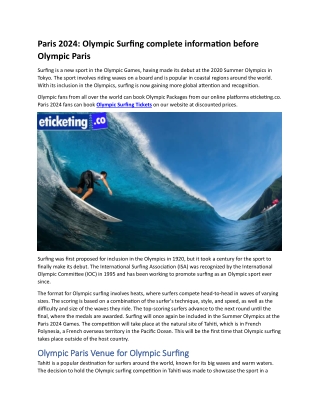 Paris 2024 Olympic Surfing complete information before Olympic Paris