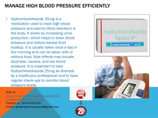 Buy Hydrochlorothiazide 25mg: Manage High BP Efficiently