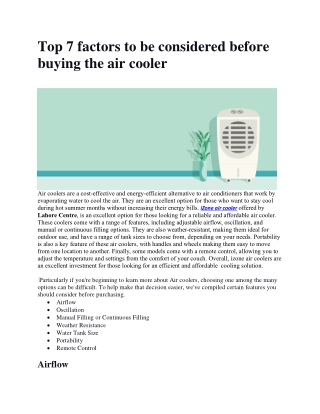 Top 7 features to consider when buying an air cooler