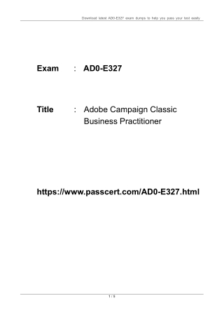 AD0-E327 Adobe Campaign Classic Business Practitioner Dumps