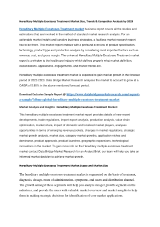 Hereditary Multiple Exostoses Treatment Market Size, Trends & Competitor Analysis by 2029