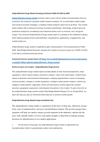 Antiproliferative Drugs Market Growing at Eminent CAGR of 8.30 by 2029