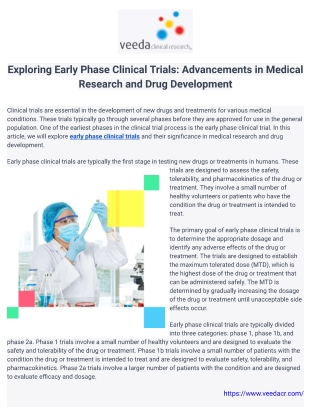 Exploring Early Phase Clinical Trials: Advancements in Medical Research and Drug