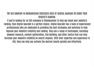 TOP SEO COMPANY IN BHUBANESWAR STRATEGIES USED BY (DIGITAL GAURABH )TO BOOST YOUR WEBSITE'S RANKING