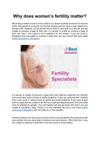 Why does women’s fertility matter? Best IVF Centers