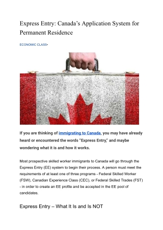 Express Entry_ Canada’s Application System for Permanent Residence