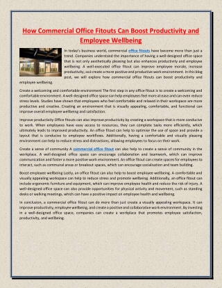 How Commercial Office Fitouts Can Boost Productivity and Employee Wellbeing