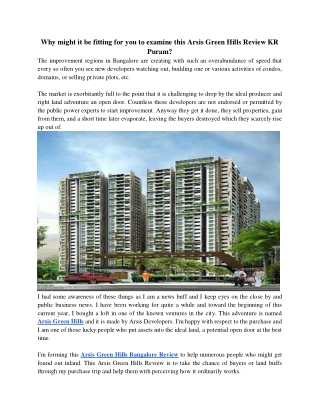 Why might it be fitting for you to examine this Arsis Green Hills Review KR Puram