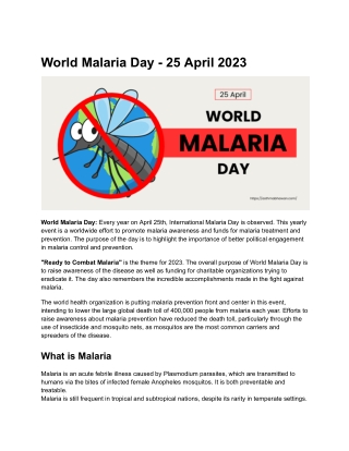 World Malaria Day - 25 April 2023