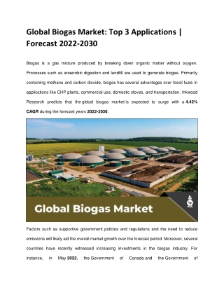 Global Biogas Market: Top 3 Applications | Forecast 2022-2030