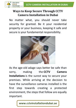 Ways to Keep Secure Through CCTV Camera Installation in Dubai