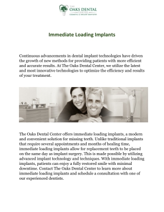 Immediate Loading Implants