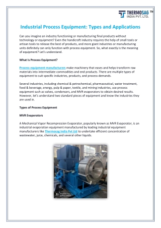 An Overview of Industrial Process Equipment Types and Applications