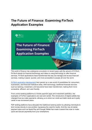 The Future of Finance: Examining FinTech Application Examples