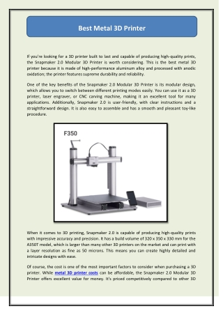 Best Metal 3D Printer