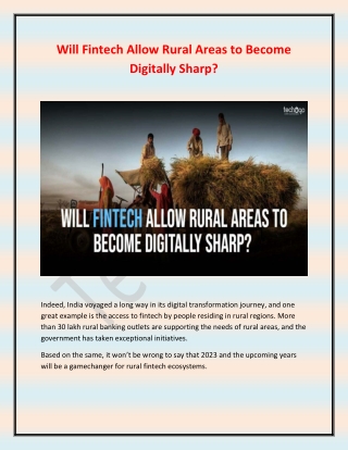 Will Fintech Allow Rural Areas to Become Digitally Sharp