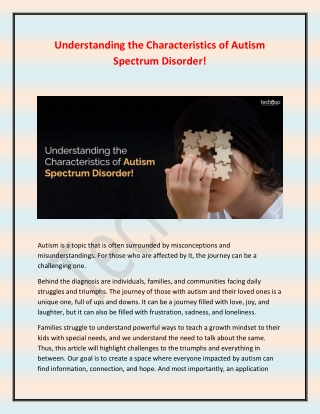 Understanding the Characteristics of Autism Spectrum Disorder