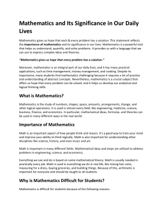 Mathematics: Its Importance, Types, and Real-Life Applications