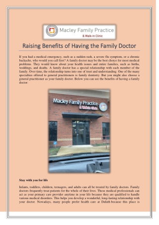 Raising Benefits of Having the Family Doctor