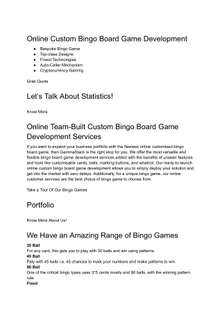 Online Custom Bingo Board Game Development  | GammaStack