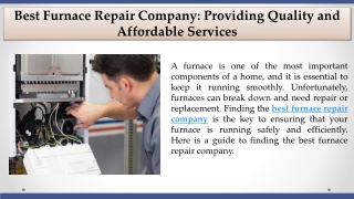 Best Furnace Repair Company Providing Quality and Affordable Services