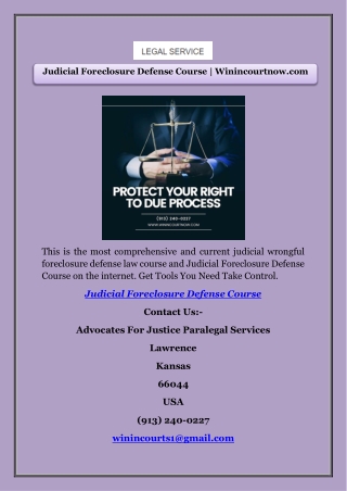 Judicial Foreclosure Defense Course | Winincourtnow.com
