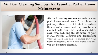 Air Duct Cleaning Services An Essential Part of Home Maintenance