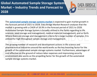 Global Automated Sample Storage Systems Market – Industry Trends and Forecast to 2028