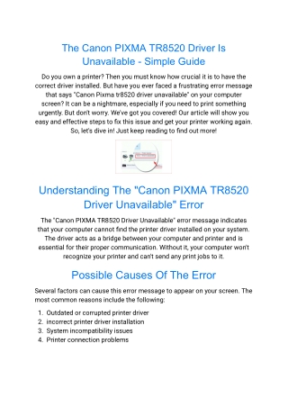 The Canon PIXMA TR8520 Driver Is Unavailable - Simple Guide
