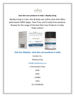 best skin care products in India  Mystiq Living