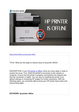 What are the steps to resolve issue of hp printer offline?