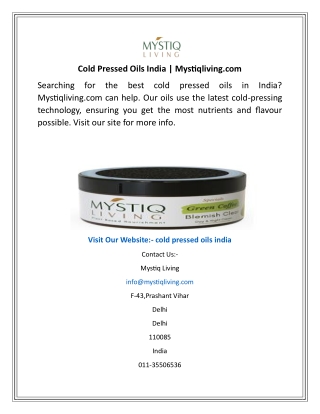 Cold Pressed Oils India  Mystiqliving.com