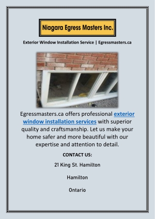 Exterior Window Installation Service | Egressmasters.ca