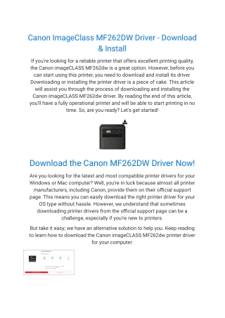 Canon ImageClass MF262DW Driver - Download & Install