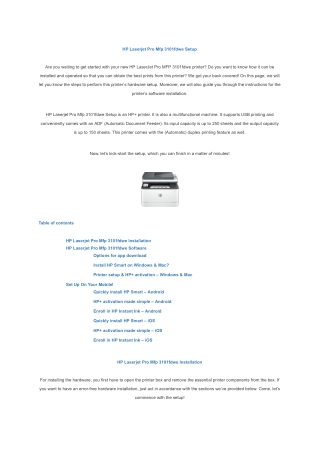 HP Laserjet Pro Mfp 3101fdwe Setup