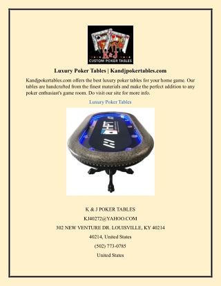 Luxury Poker Tables  Kandjpokertables.com