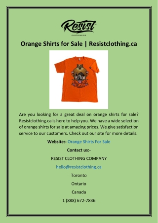 Orange Shirts for Sale  Resistclothing.ca