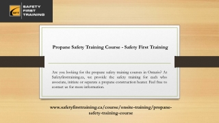 Propane Safety Training Course - Safety First Training